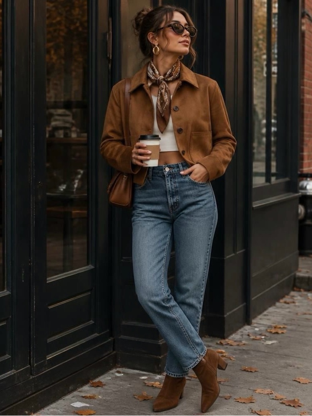 Abercrombie & Fitch Cropped Vegan Suede Jacket - Chestnut Brown XS